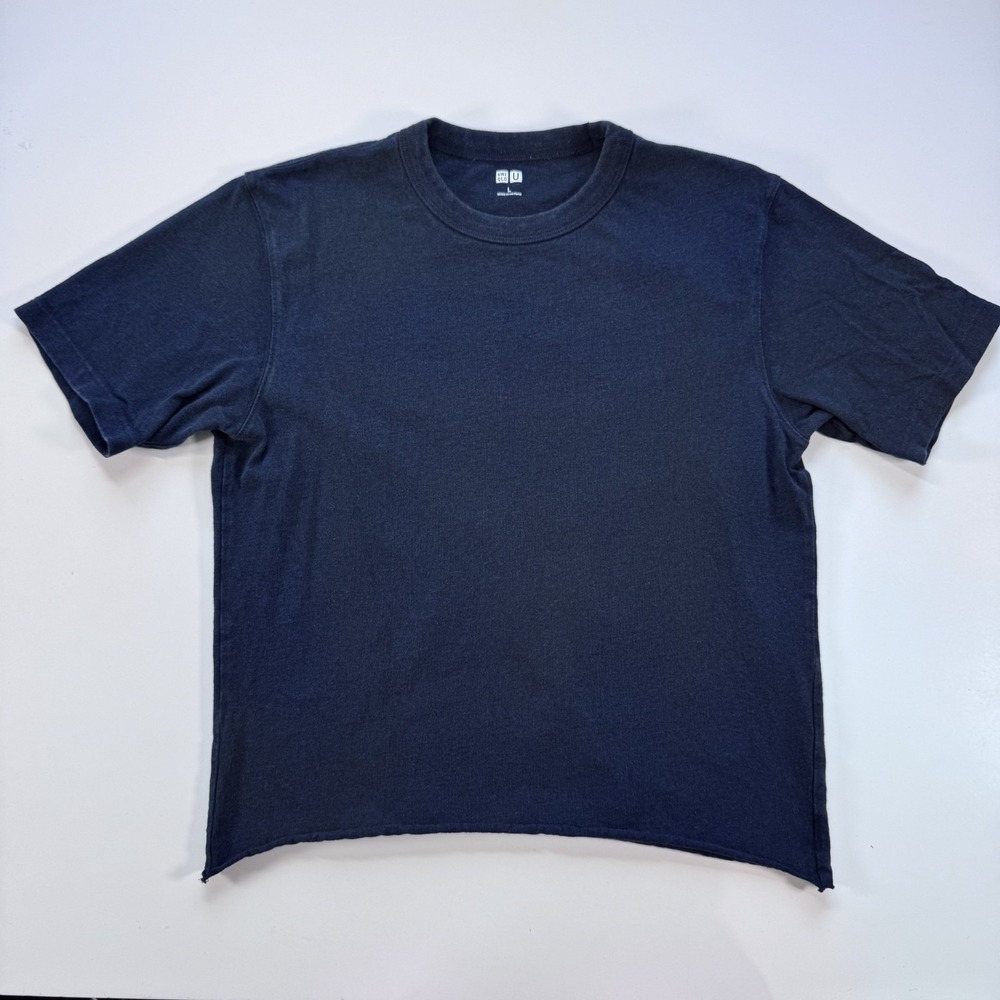 UNIQLO Boxy Heavyweight Cotton T Shirt Cropped Blue Unisex Large * Read